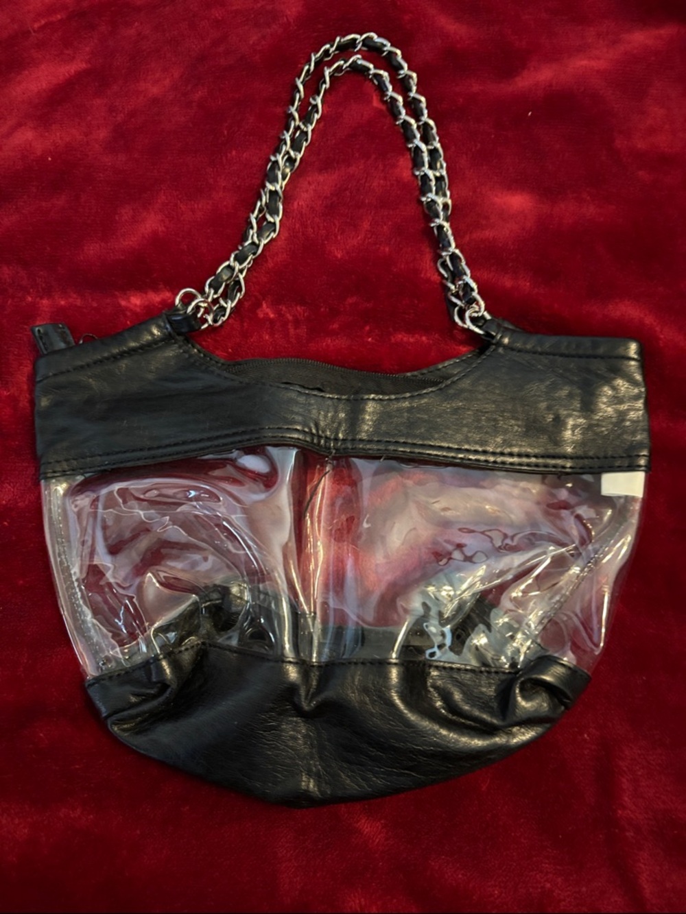 Black Clear Panel Chain-Handle Tote Bag